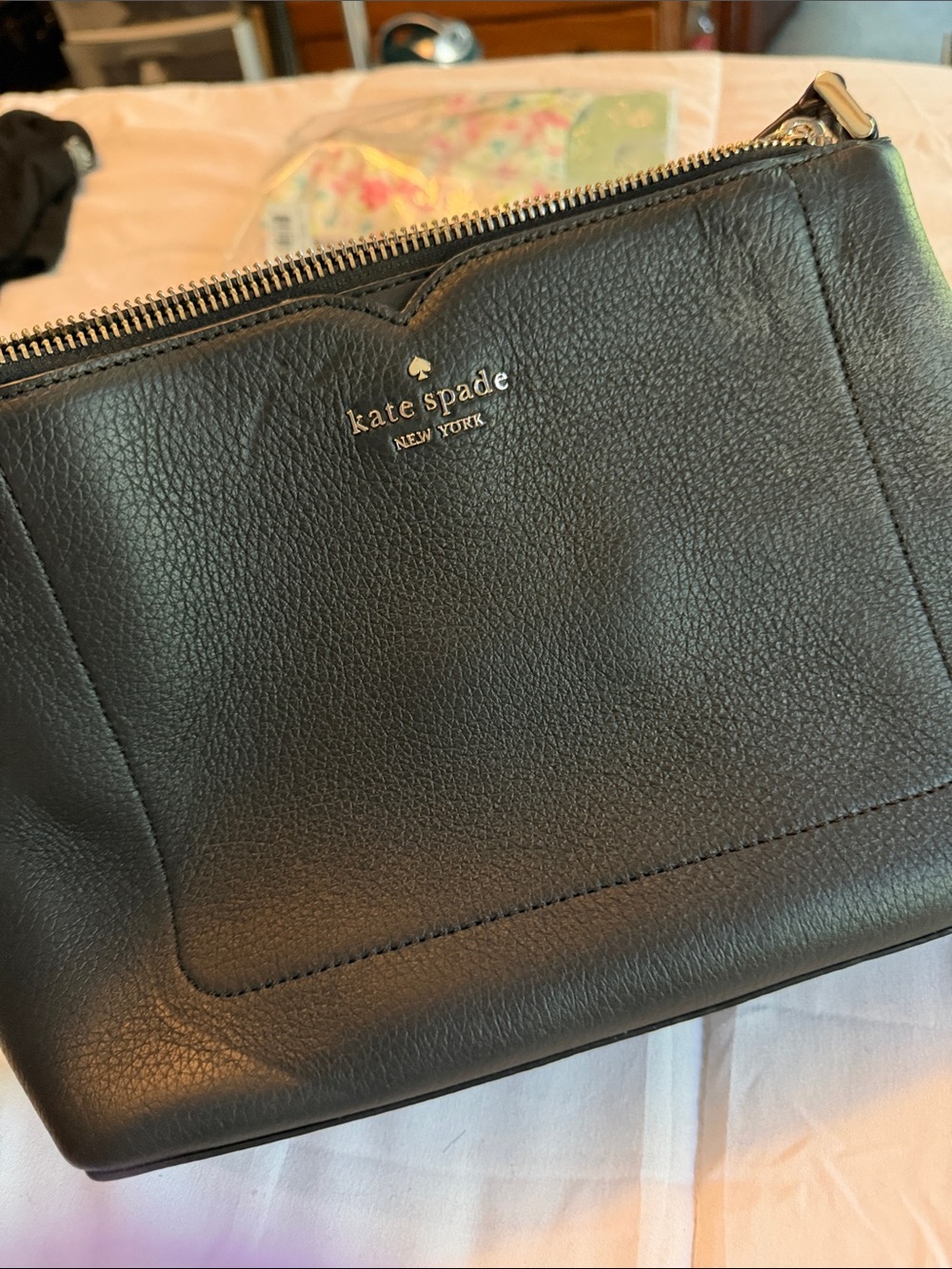 kate spade Black Pebbled Leather Toiletry Pouch